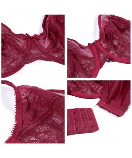Bras Women's Underwire Bra Minimizer Lace Foral Bra Unlined Unpadded Plus Size Full Coverage Bra 34C-44DDD - Tibetan Red - CG...