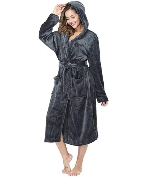 Robes Fleece Womens Robe Lightweight Soft Plush Warm Bathrobes with Hood - Dark Gray - CI18TO4OS7A
