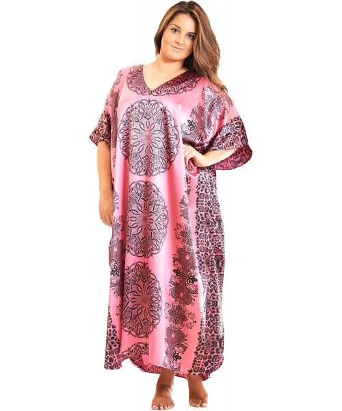 Nightgowns & Sleepshirts Women's Satin Caftan/Kaftan in Pink Mandala Print - Pink Mandala - CX12NB1L3AL
