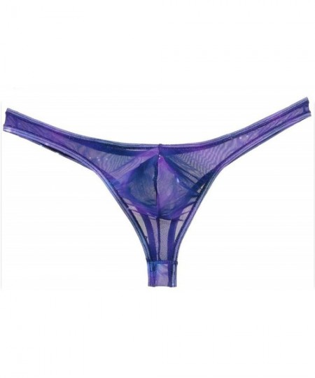 G-Strings & Thongs Men Sheer T-Back Underwear Colorful Transparent Mesh Bikini Thongs Male Pants - Purple - CH198ZRLDXE