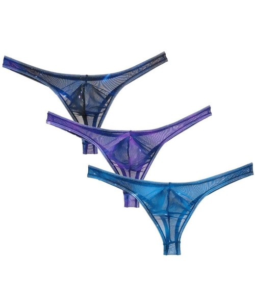 G-Strings & Thongs Men Sheer T-Back Underwear Colorful Transparent Mesh Bikini Thongs Male Pants - Purple - CH198ZRLDXE