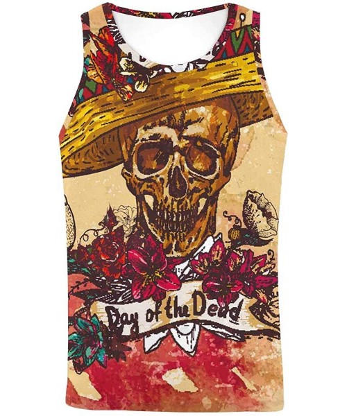 Undershirts Men's Muscle Gym Workout Training Sleeveless Tank Top Skull Collection - Multi8 - C919DLONOKH