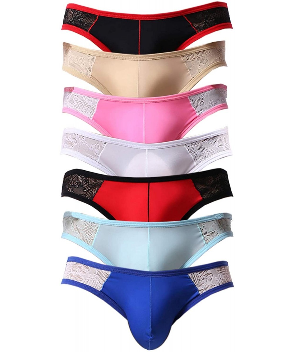 Briefs Men's Sexy Lace Splice Silky Smooth Quick Dry Briefs Underwear Panties - 7 Pack-multicolor 3 - CR18RWEWT7X