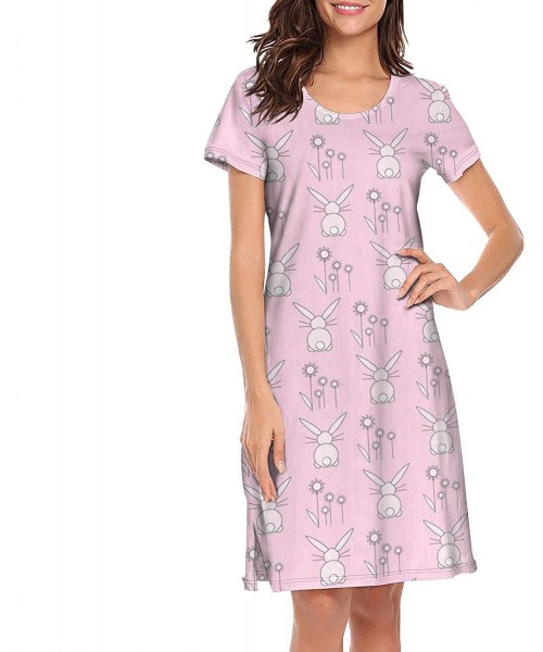 Nightgowns & Sleepshirts Rainbow Weed Pattern Sleepwear Simple Unique Modern Short Sleeve Nightwear - Pink Easter Bunny - CY1...