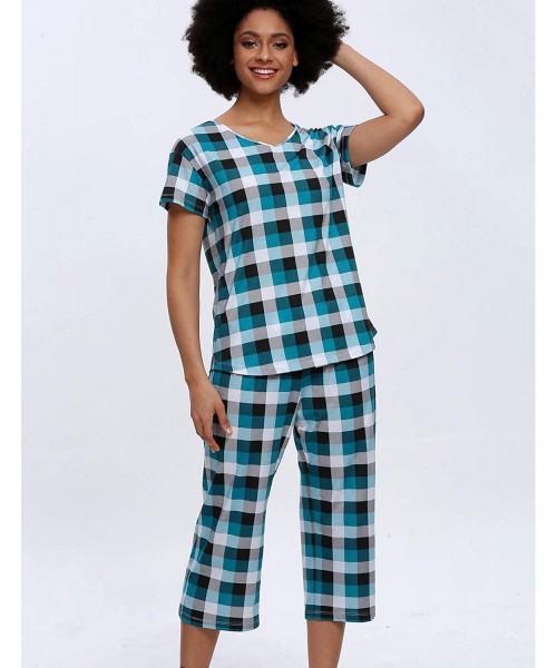 Nightgowns & Sleepshirts Women's Cute Sleepwear Tops with Capri Pants Pajama Sets - Lattice G - C2196ET5QAT