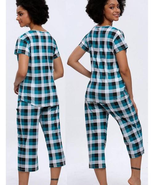 Nightgowns & Sleepshirts Women's Cute Sleepwear Tops with Capri Pants Pajama Sets - Lattice G - C2196ET5QAT