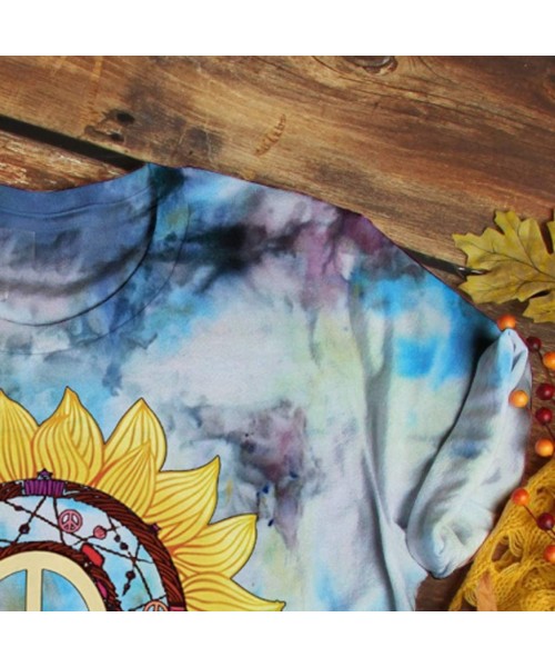 Thermal Underwear Sunflower Printed Tie Dye T Shirt Vintage Flower Casual Tee Shirts Short Sleeve Crew Neck Tunics Tops Light...
