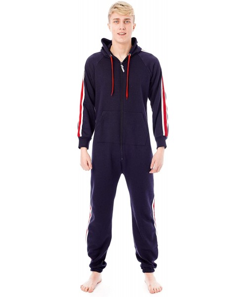 Sleep Sets Mens Onesie Adult Jumpsuit Fleece Jumpsuit Hooded Mens One Piece Pajamas - P8-navy - C919537UWCT