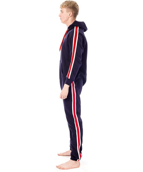 Sleep Sets Mens Onesie Adult Jumpsuit Fleece Jumpsuit Hooded Mens One Piece Pajamas - P8-navy - C919537UWCT