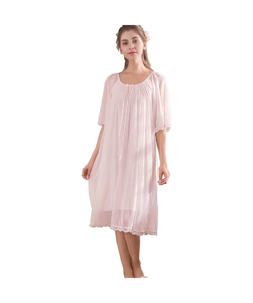 Nightgowns & Sleepshirts Ladies Womens Short Sleeve Victorian Cotton Lace Satin Vintage Nightdress Pajamas Nightwear Sleepwea...