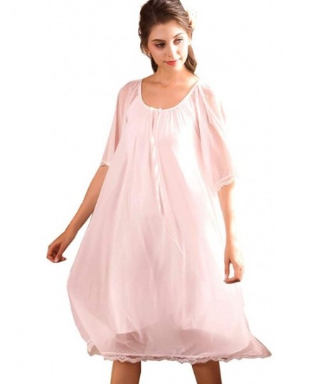 Nightgowns & Sleepshirts Ladies Womens Short Sleeve Victorian Cotton Lace Satin Vintage Nightdress Pajamas Nightwear Sleepwea...
