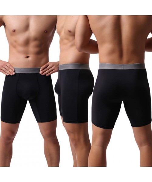 Men's Long Boxer Briefs Ice Silk Underwear Pouch with Open Fly - 4-pack ...