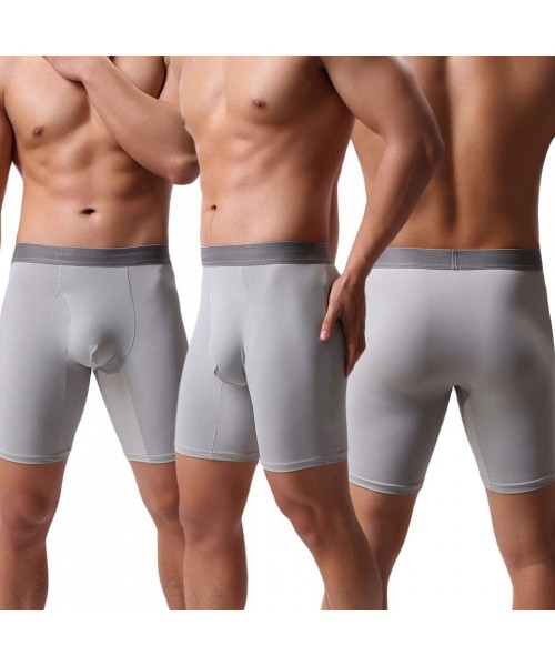 Boxer Briefs Men's Long Boxer Briefs Ice Silk Underwear Pouch with Open Fly - 4-pack - CF18SUI9RIO