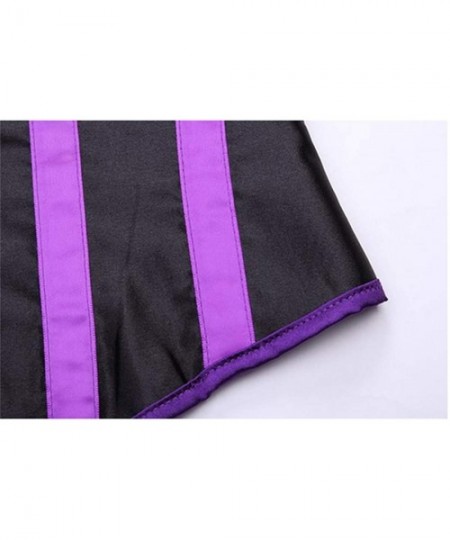 Bustiers & Corsets Women's Lace Up Boned Jacquard Brocade Waist Training Underbust Corset Corset - Strap Purple - CM18UDEZTZK