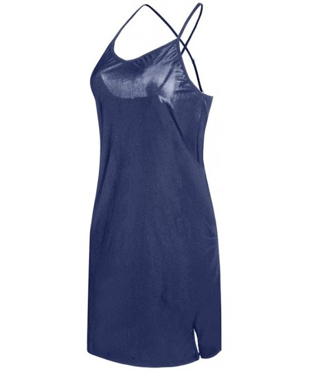 Nightgowns & Sleepshirts Cotton Sleepwear Women Pjs Sexy Chemise Babydoll Nightgown Full Slip Dress - Blue - CQ19398E9WE