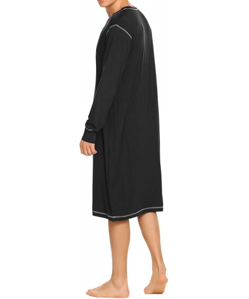 Sleep Tops Men's Nightshirt Long Sleeve Sleepwear Soft Comfy Nightgown Loose Sleep Shirt S-XXL - Black - CJ18GWTOAKN