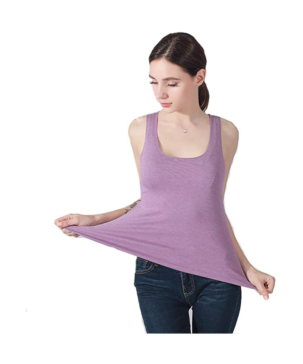 Thermal Underwear Women's Seamless Camisole Wide Strap Basic Layering Tank Top - Purple - C718AWWD6Q7