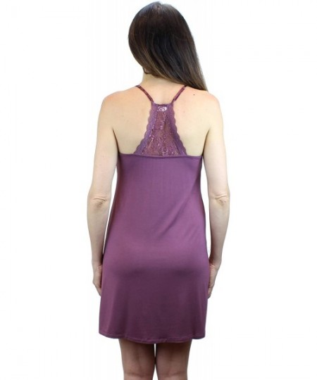 Nightgowns & Sleepshirts Women's Sexy Lace Sleepwear Chemise Nightgown Nightwear - Burgundy - CC18TKKK2SL
