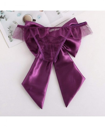 Bottoms Women Satin Bow Teddy Panties Sexy Personality Multi Color Lace Underwear Ladies Silky Cage Knickers Briefs Purple - ...
