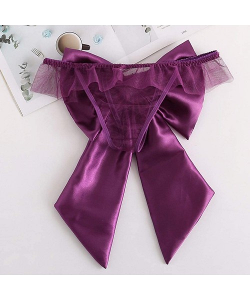 Bottoms Women Satin Bow Teddy Panties Sexy Personality Multi Color Lace Underwear Ladies Silky Cage Knickers Briefs Purple - ...