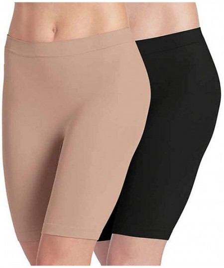 Shapewear Ladies' Skimmies Slip Short Smooth Lightweight Mid-Length- 2 Pack - Black and Nude - CX184A9TUEA