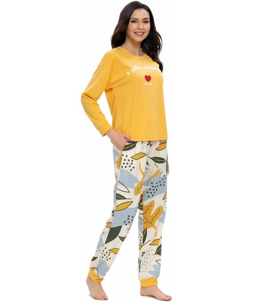 Sets Women's Pajama Sets Long Sleeve Sleepwear Pjs Sets 2-Piece Jogger Nightwear Lounge Wear for Ladies - Yellowheart - C5195...