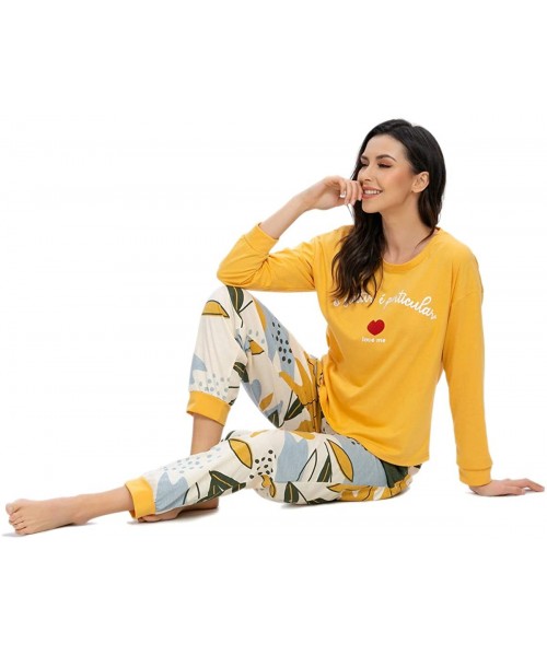 Sets Women's Pajama Sets Long Sleeve Sleepwear Pjs Sets 2-Piece Jogger Nightwear Lounge Wear for Ladies - Yellowheart - C5195...
