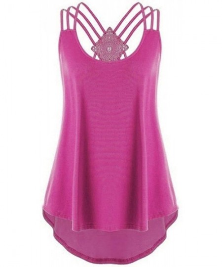 Shapewear Women's Sleeveless Vest Summer Bandage Flower Print T-Shirt Top Casual Lace Vest - P-hot Pink - CI18SDK8K8N
