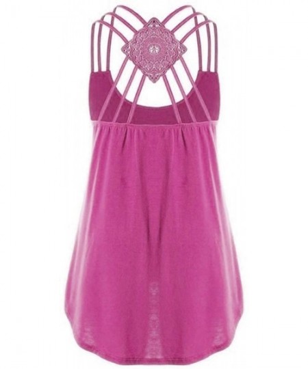 Shapewear Women's Sleeveless Vest Summer Bandage Flower Print T-Shirt Top Casual Lace Vest - P-hot Pink - CI18SDK8K8N