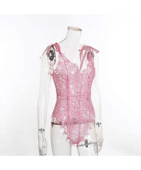 Bras Women Sexy Lingerie Gauze One-Piece Garment Lace Back Zipper of Sling Underwear - Pink - CK18ZW502L7