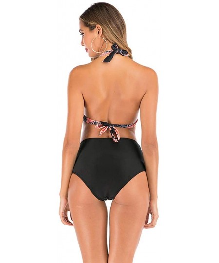 Thermal Underwear Women High Waist Bikini Push Up Bikinis Print Swimsuit Female Beachwear Swimwear - A3-black - CW1962GS79K