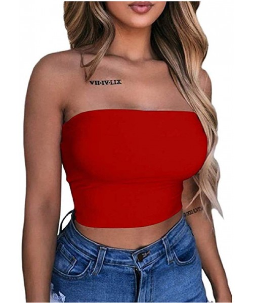 Camisoles & Tanks Women's Strapless Seamless Stretch Bandeau Tube Bra Top - Red - C818UIWY354