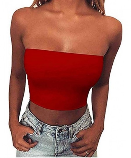 Camisoles & Tanks Women's Strapless Seamless Stretch Bandeau Tube Bra Top - Red - C818UIWY354