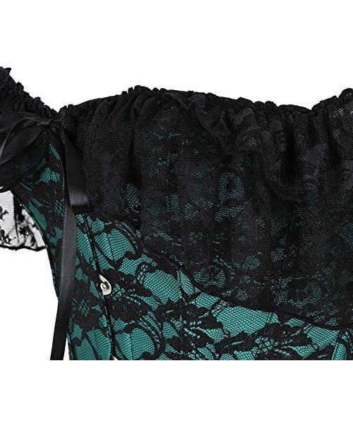 Bustiers & Corsets Women's Vintage Steampunk Overbust Corset Off Shoulder Lace Long Sleeves Bustier Top - Green- Short Off Sh...