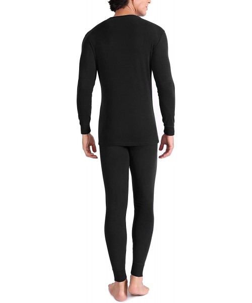 Thermal Underwear Men's Ultra Soft Winter Warm Base Layer Top & Bottom Fleece Lined Thermal Set Long John - Black - C418XIXZ8Y7