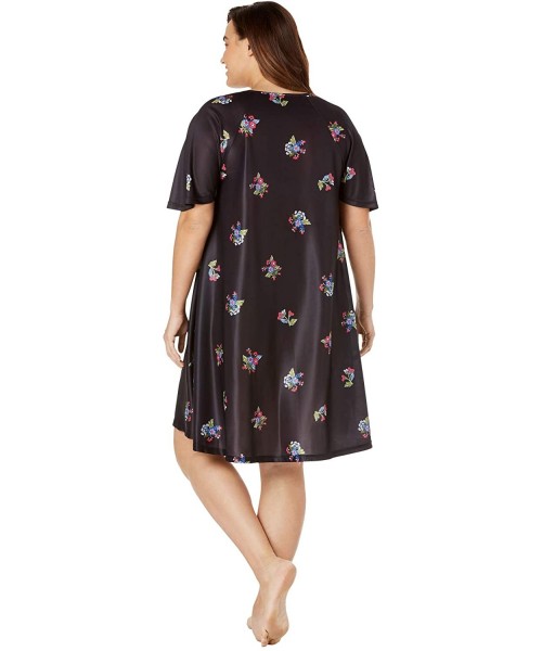 Nightgowns & Sleepshirts Women's Plus Size Short Sweeping Printed Lounger Nightgown - Plum Burst Dahlia (0494) - CT190MZSQLK