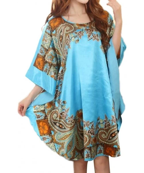 Nightgowns & Sleepshirts Womens Satin Soft Batwing Sleeve Floral Print Charmeuse Sleep Dress - 3 - CX18RGE7QCO