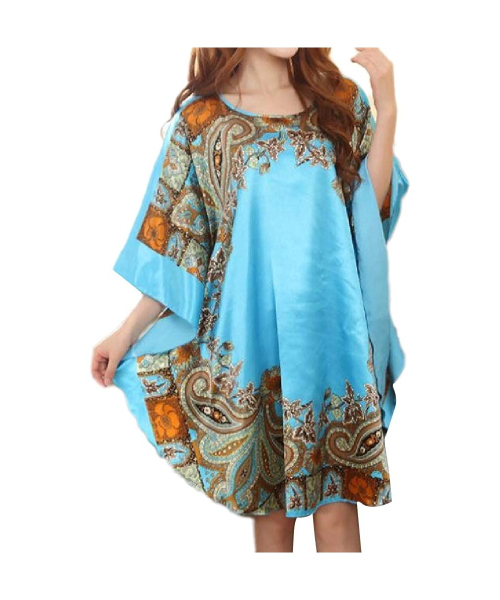 Nightgowns & Sleepshirts Womens Satin Soft Batwing Sleeve Floral Print Charmeuse Sleep Dress - 3 - CX18RGE7QCO
