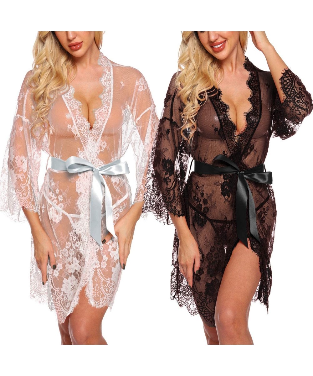 Baby Dolls & Chemises Womens 6 Pack See Through Lace Lingerie Robe Nightgown Babydoll Sleepwear with Pantie - Black and White...