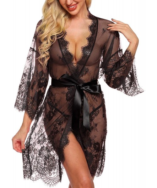 Baby Dolls & Chemises Womens 6 Pack See Through Lace Lingerie Robe Nightgown Babydoll Sleepwear with Pantie - Black and White...