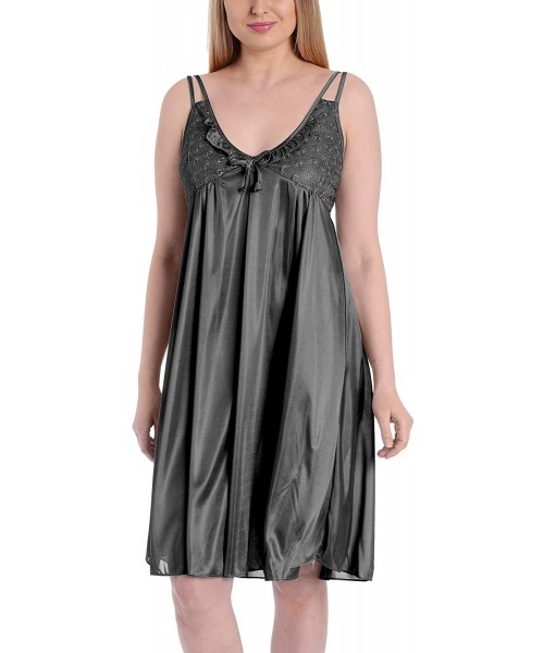 Nightgowns & Sleepshirts Women's Satin Silk Lovely Spaghetti Strap Lingerie Nightgown - Black - C911UFR33VN