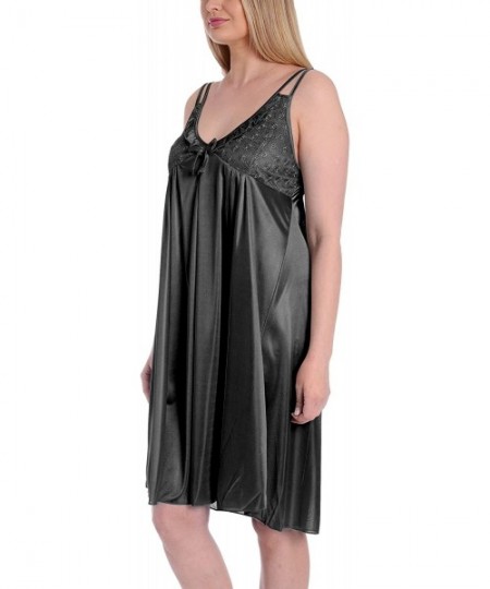 Nightgowns & Sleepshirts Women's Satin Silk Lovely Spaghetti Strap Lingerie Nightgown - Black - C911UFR33VN