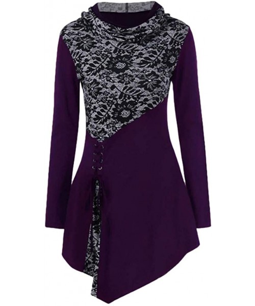 Tops Winter Women Fashion Sexy Casual Shirts Long Sleeve Irregular Pullover Blouse - Purple - CI19265A65A