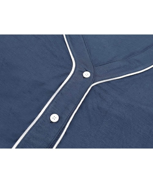Nightgowns & Sleepshirts Women's Nightgown Short Sleeve Button Down Pajamas Dress - Blue - C81986L00KN