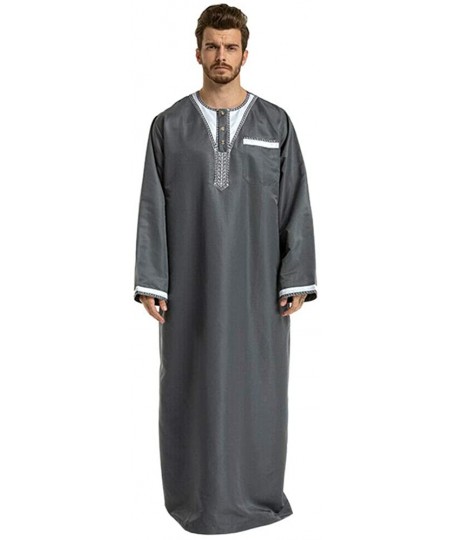 Robes Muslim Clothing Men's Arab Middle East Casual Robes Islamic Kaftan - Gray - CX1908QOXDD