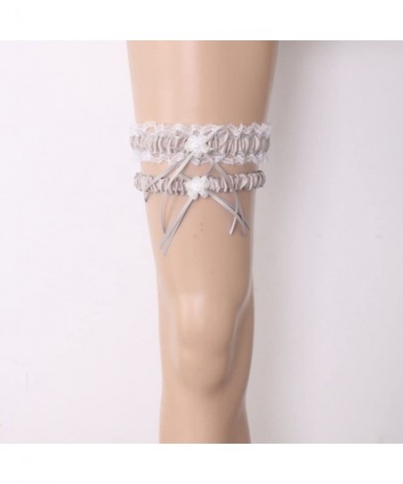 Garters & Garter Belts Set of 2 Retro Garter Bridal Leg Band Leg Garter with Bows and - Grey - CN19CSR3H4A