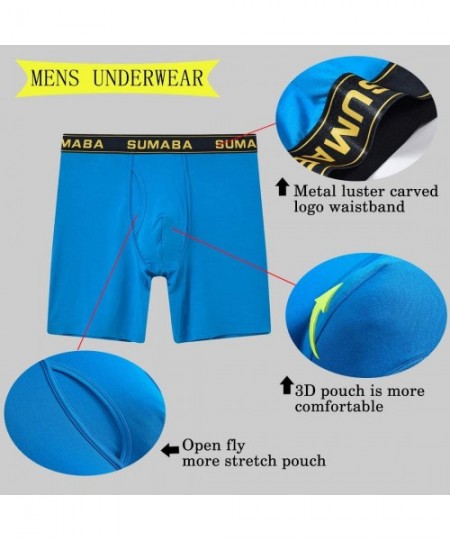 Boxer Briefs Long Leg Men Underwear Boxer Briefs Fly with Pouch No Ride Up Bamboo Underpants for Men Breathable - 5 Pack Blue...