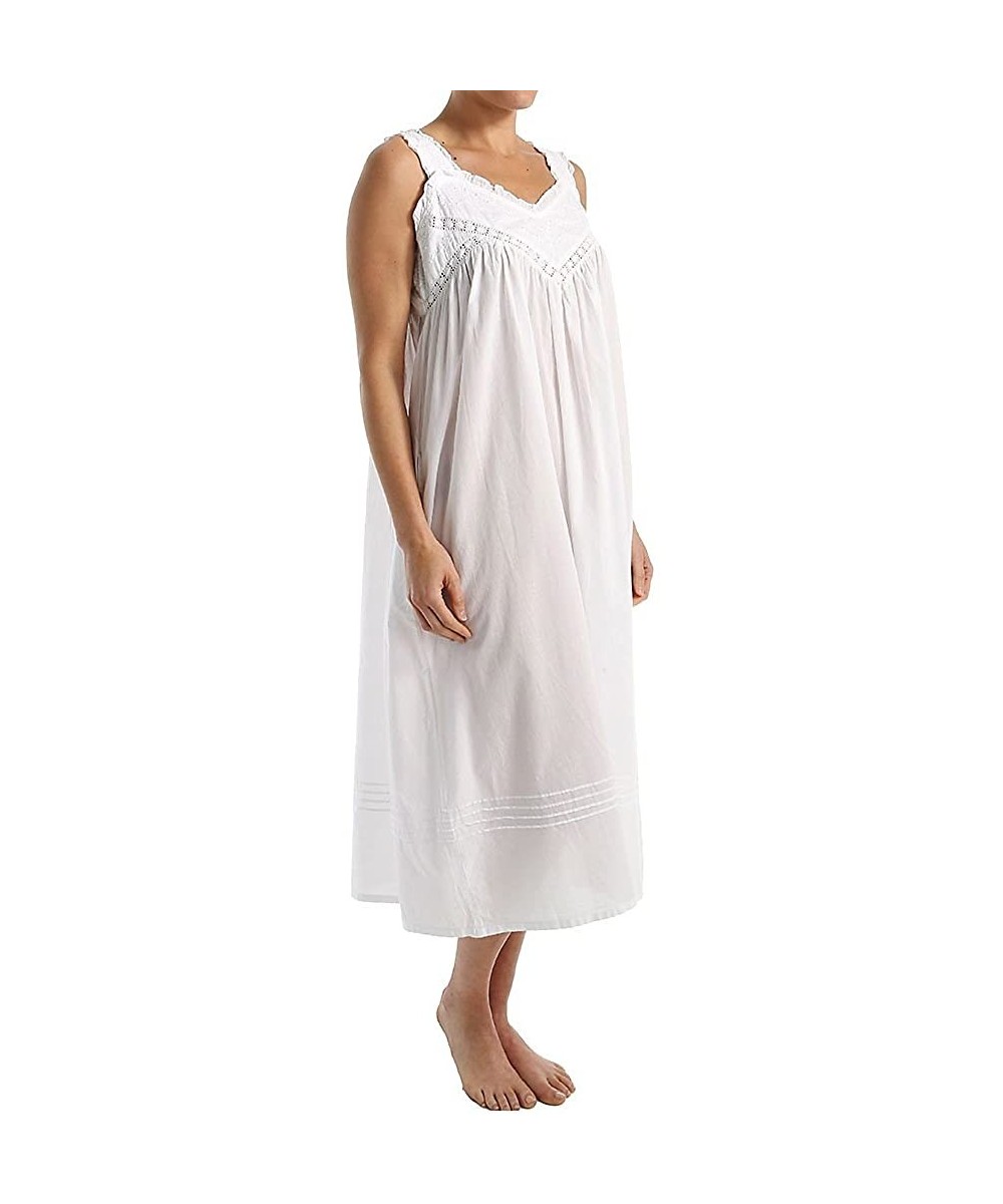 Nightgowns & Sleepshirts 100% Cotton Woven Embroidered Pinafore Gown (1205G) - White - CW12F9NO6U9