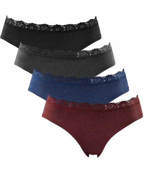Panties Women's Cotton Brief Panties Soft Underwear Lace Trim Hipster 4 Pack - Bikini Assorted - CU196C23O76