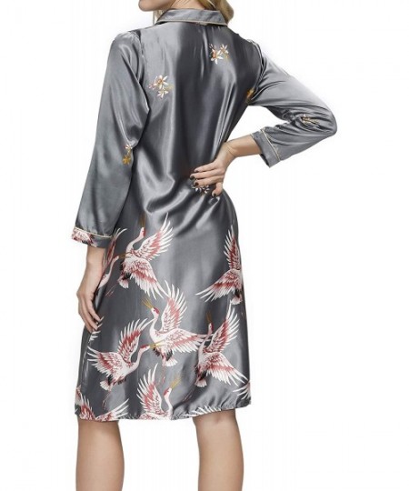 Nightgowns & Sleepshirts Women's Sleep Shirt Long Sleeve Sleepwear Satin Pajama Dress Nightgown Silk Button Down Nightshirt -...